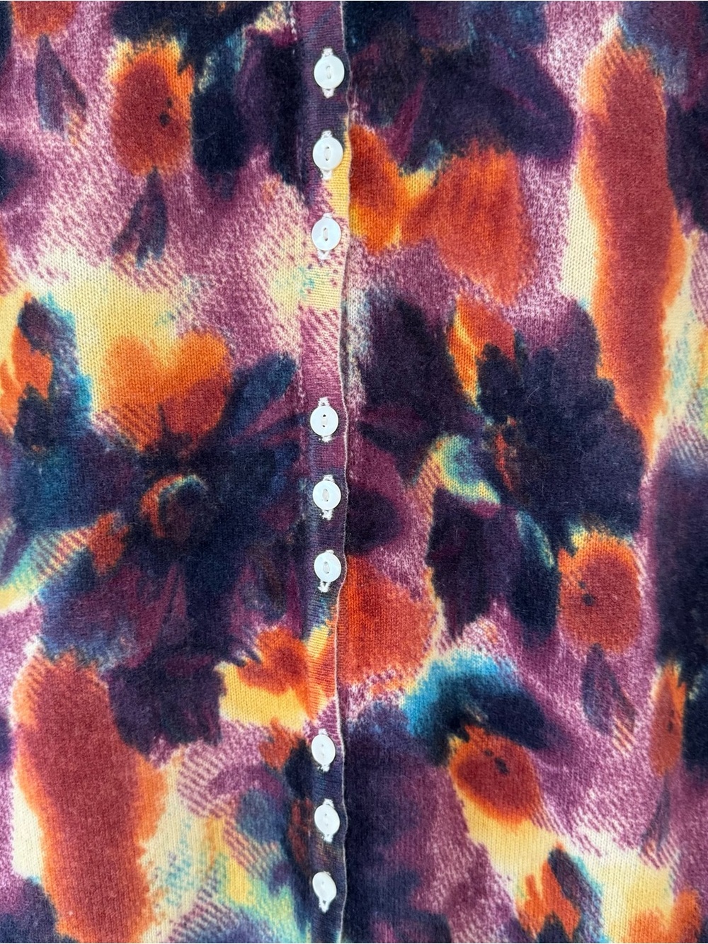 Quotation Rainbow Watercolor Fall Colors 2-Ply Cashmere Cardigan, Size M - Picture 3 of 13